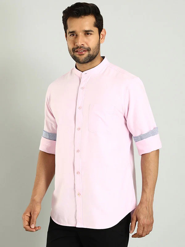 Indian Terrain Men's Regular Fit Full Sleeve Solid Pink Shirt